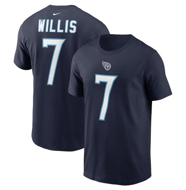 Men's Navy Tennessee Titans #7 Malik Willis 2022 Name & Number T-Shirt